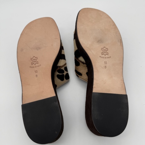 Vintage Isaac Mizrahi Italy Animal Print Fur Wedge Slides 10B Suede Leather Y2K - Picture 6 of 8